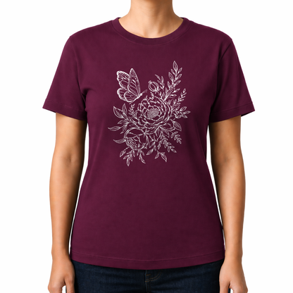 Pfingstrose & Schmetterling – Wander T-Shirt