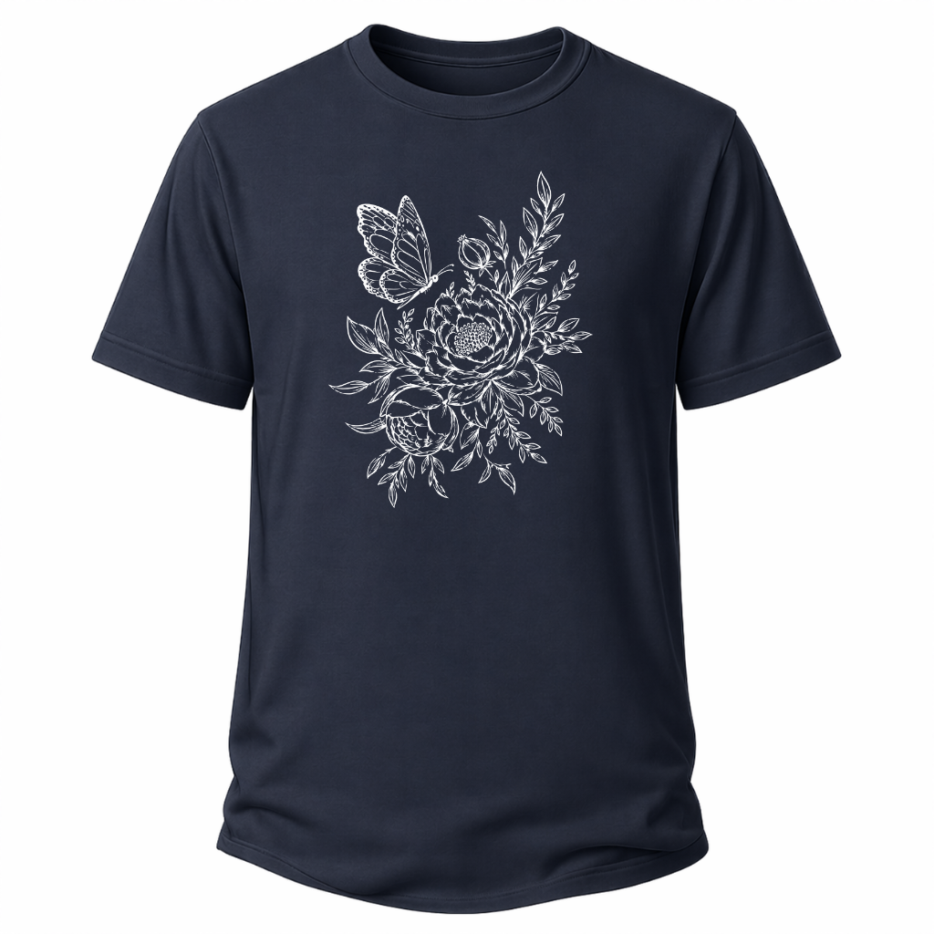 Pfingstrose & Schmetterling – Wander T-Shirt