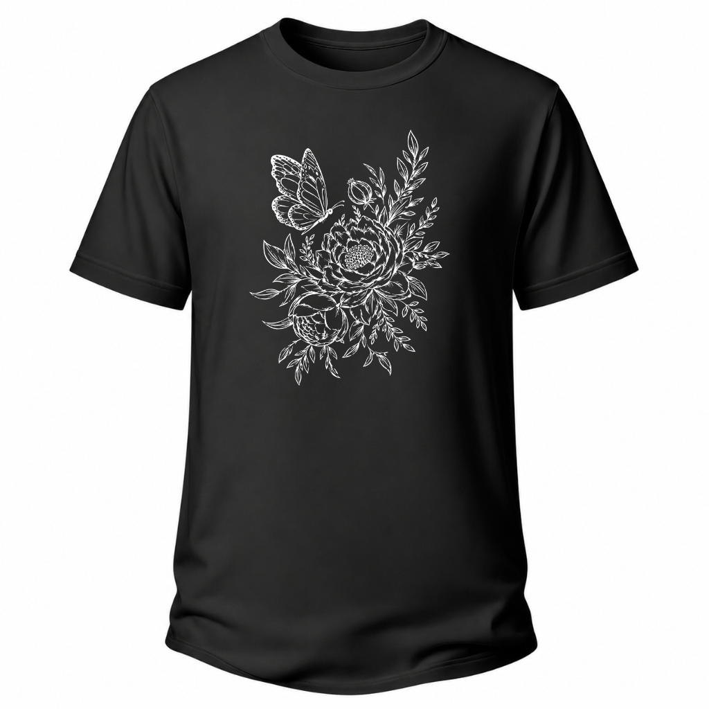 Pfingstrose & Schmetterling – Wander T-Shirt