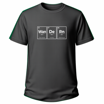 Graues Wander T-Shirt mit Periodensystem-Motiv und dem Spruch „Wan De Rn – das beste Hobby überhaupt“.