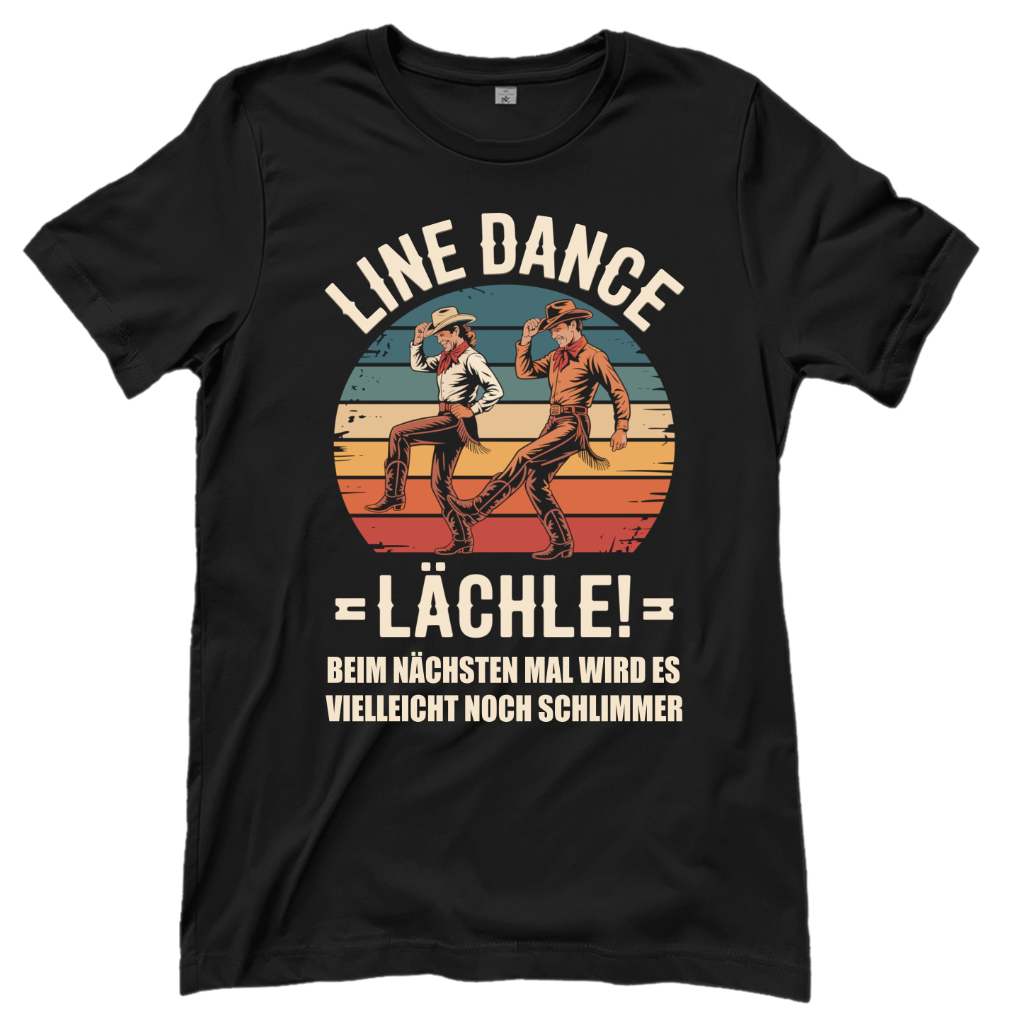 Schwarzes Line Dance T-Shirt mit Spruch Lächle!
