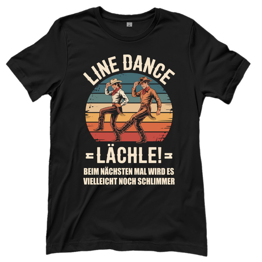 Schwarzes Line Dance T-Shirt mit Spruch Lächle!