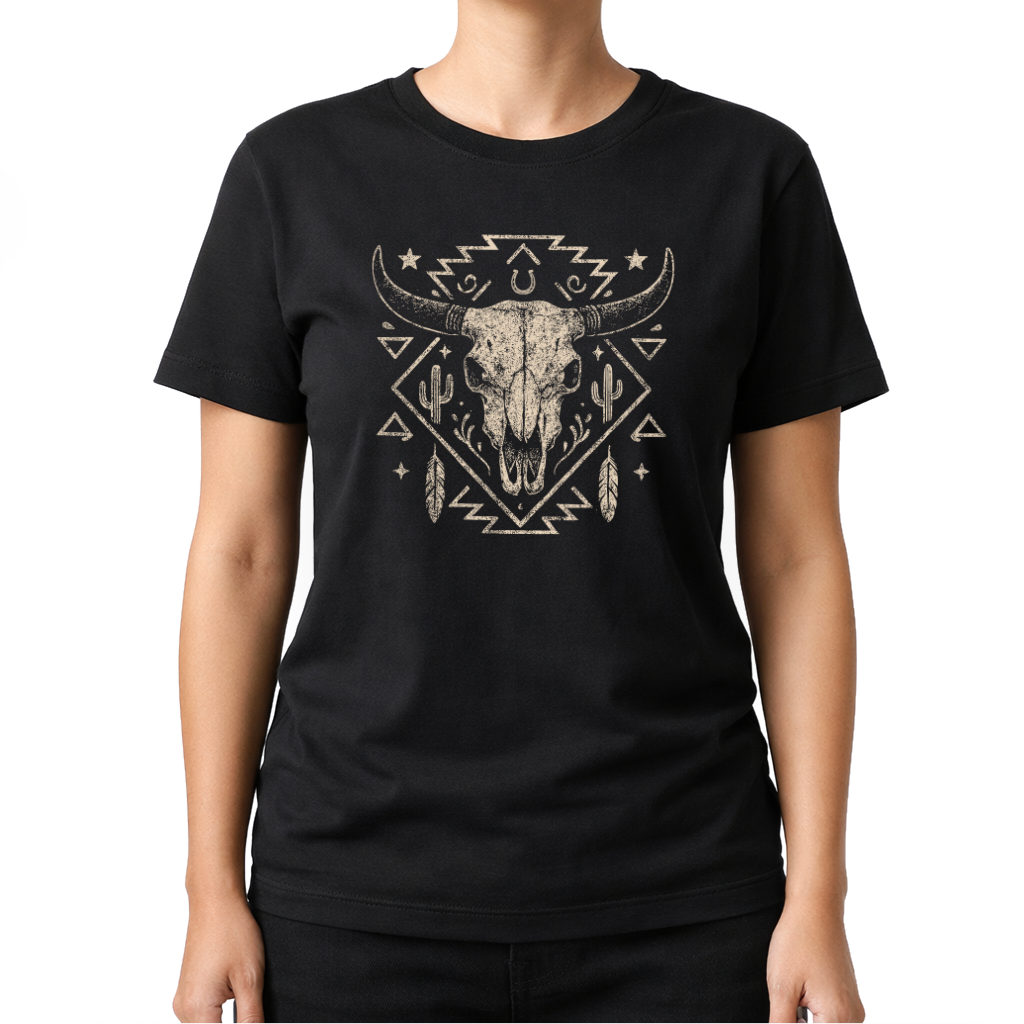 Schädelmotiv – Western T‑Shirt