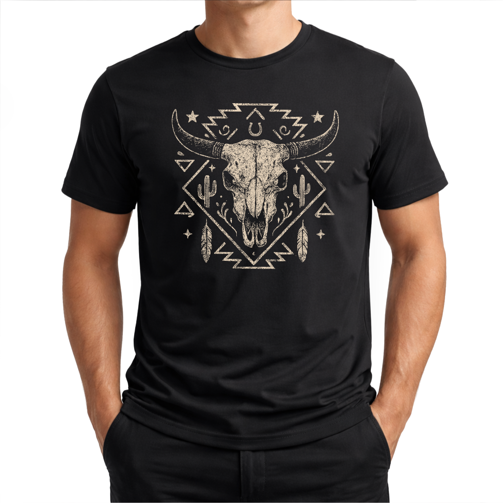 Schädelmotiv – Western T‑Shirt