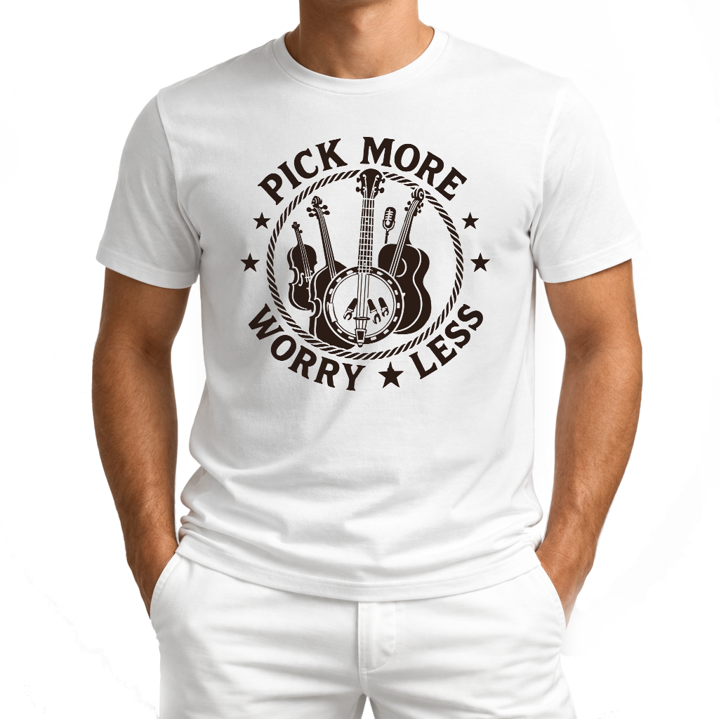 Pick More Worry Less – Countrymusik T‑Shirt