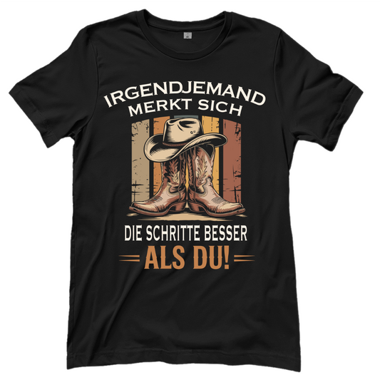 Schwarzes Line Dance T-Shirt mit Spruch Schritte besser