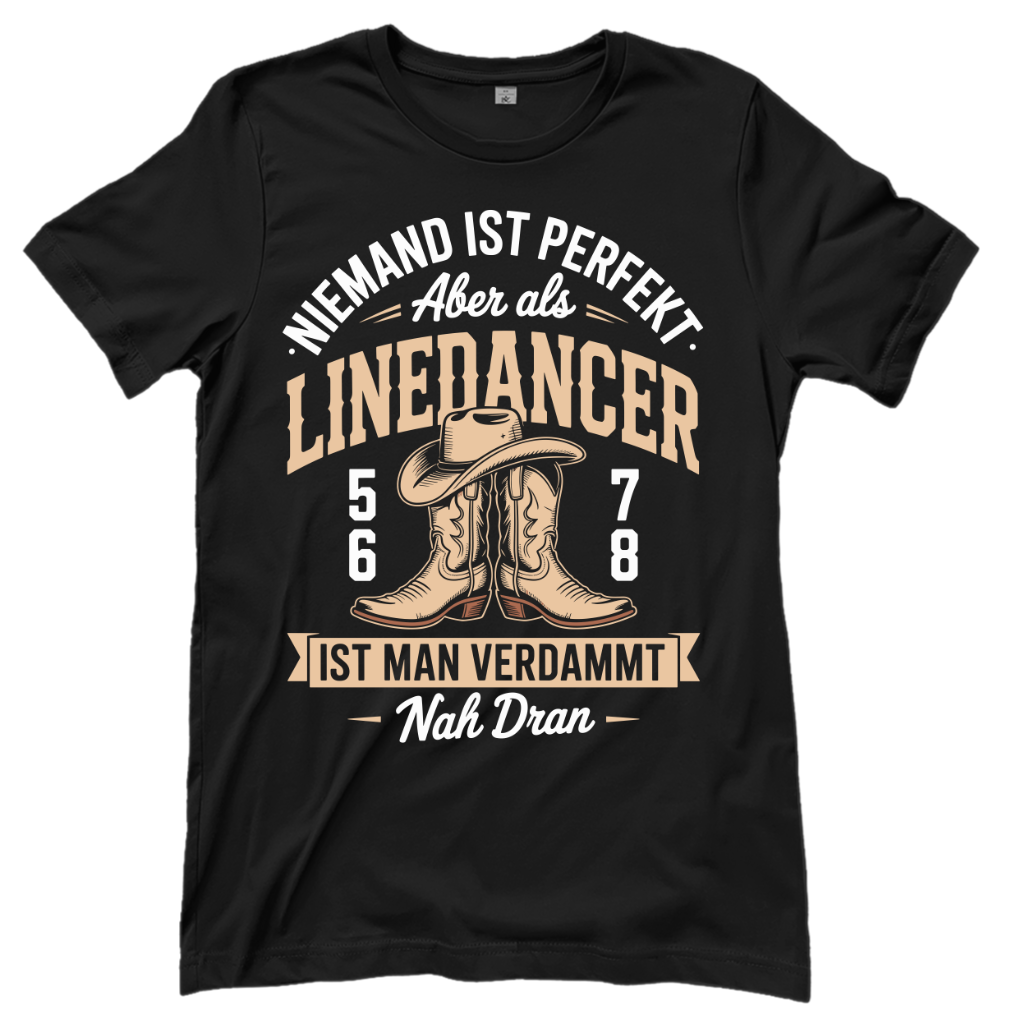 Schwarzes Line Dance T-Shirt mit Spruch Niemand ist perfekt